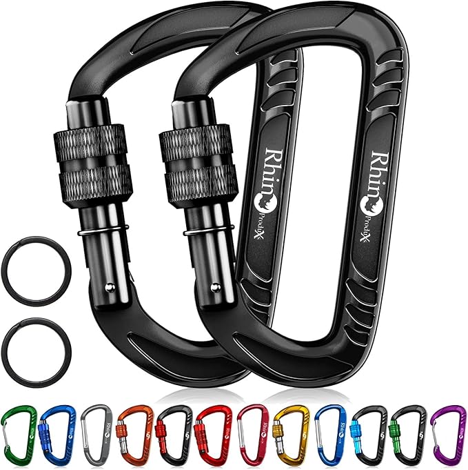 Rhino Produxs 12kN (2697 lbs) Heavy Duty Carabiner Clips, for Securing Pets, Outdoor, Camping, Hiking, Hammock, Dog Leash ...