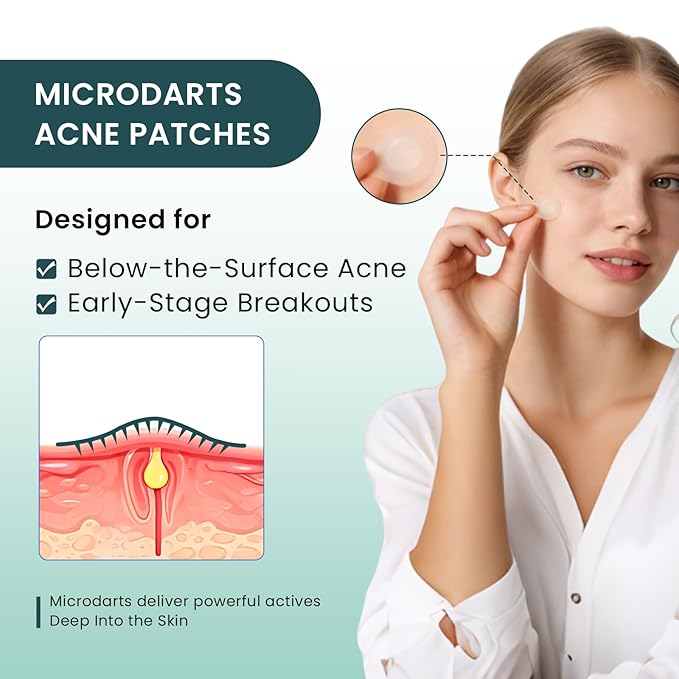 Micro-Dart Pimple Patch – Hydrocolloid Acne Patches with Micro-Dart Technology for Hydrolyzed Hyaluronic Acid, Salicylic Acid, Madecassoside & Tea Tree (18 Pack)