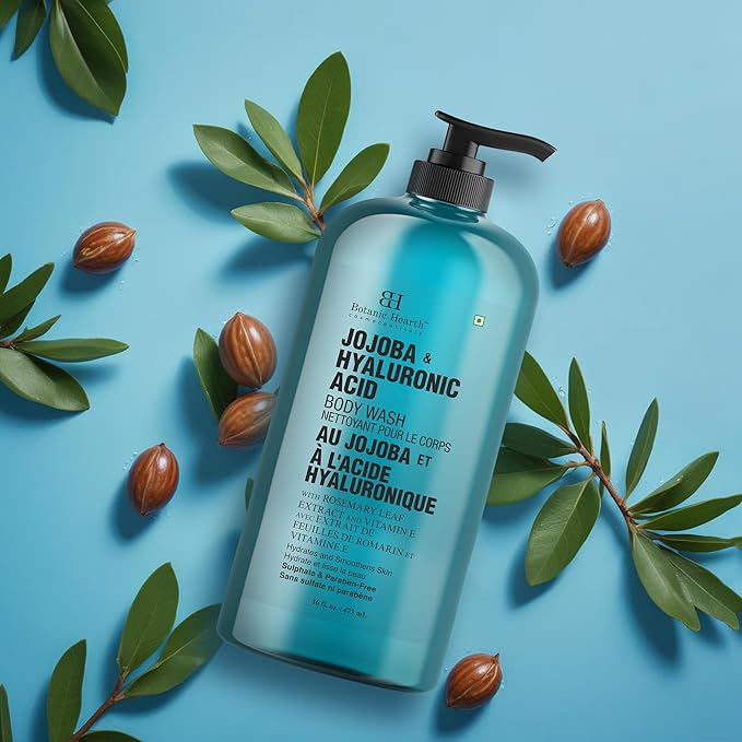 Botanic Hearth Jojoba & Hyaluronic Acid Body Wash – Moisturizing Shower Gel with Shea Butter & Sweet Almond Oil, For Softer Smoother Skin, For Women & Men – 16 fl oz