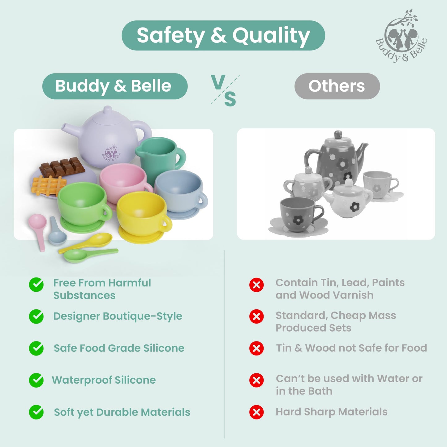 Silicone Tea Set for Kids - 18 Pcs Kids Tea Party Set - Gift Ready Storage Case and Picnic Cloth - Food Grade Silicone - Dishwasher Safe - BPA Free - Childs Tea Set - Development Play