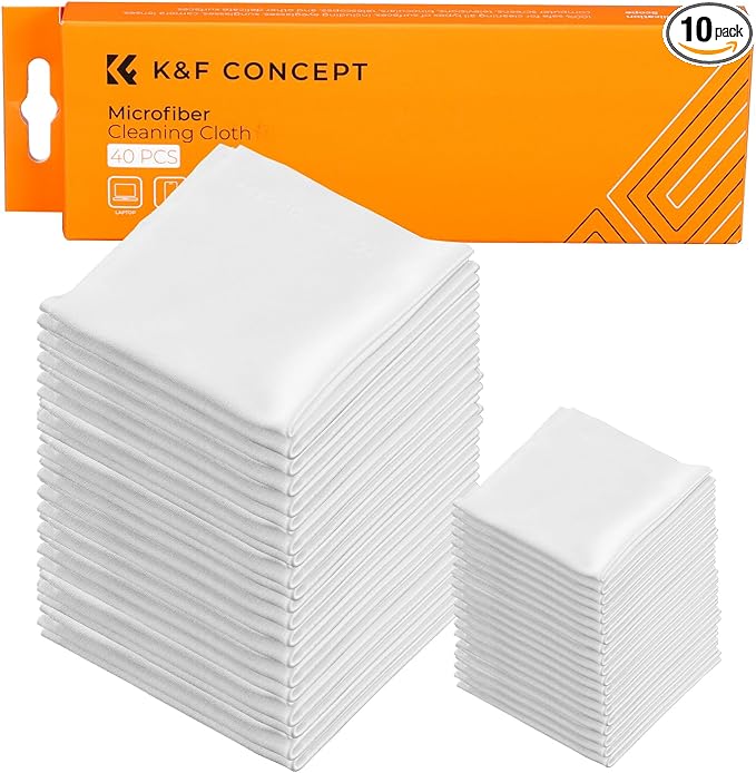 K&F CONCEPT 10 Pack Microfiber Cleaning Cloths，Washable Reusable 6x6in Vacuum Wrapped Lint Free Glasses Cloth for Glasses, Lens, Screens & More