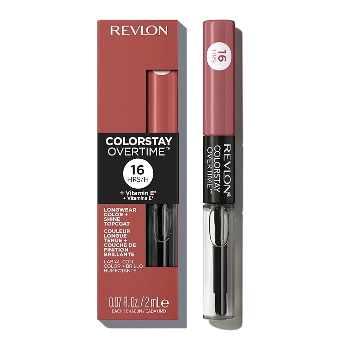 Revlon Liquid Lipstick with Clear Lip Gloss, ColorStay Overtime Lipcolor, Stocking Stuffer for Women, 350 Bare Maximum, 0.07 fl oz