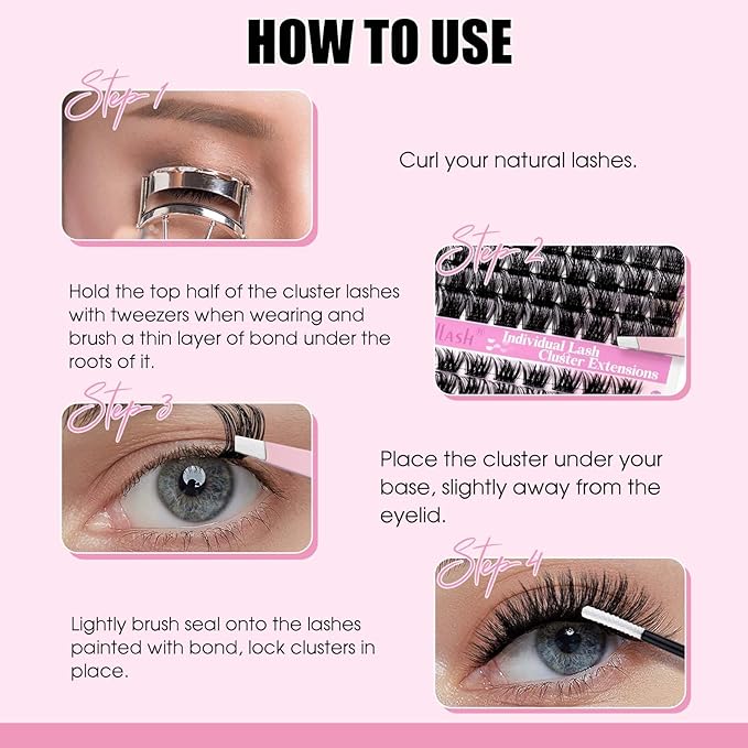 FADLASH Lash Extension Kit Lash Clusters Kit 10-18mm Eyelash Cluster Lashes with Lash Bond and Seal Lash Tweezers DIY at Home (KLS52+ZW03-07D-10-18 Kit)
