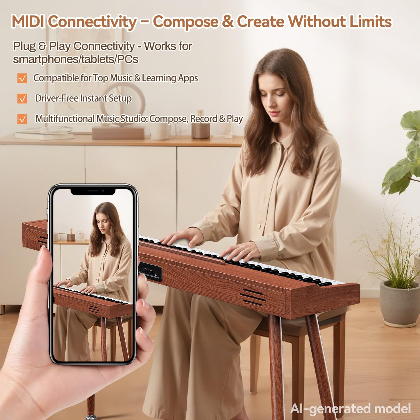 TERENCE P10 Weighted Keyboard Piano 88 Keys,Full-Size Electric Piano for Beginners,Digital Piano 88 Key Semi-Weighted Keyboard with Stand,Triple Pedal,Music Stand,Power Adapter