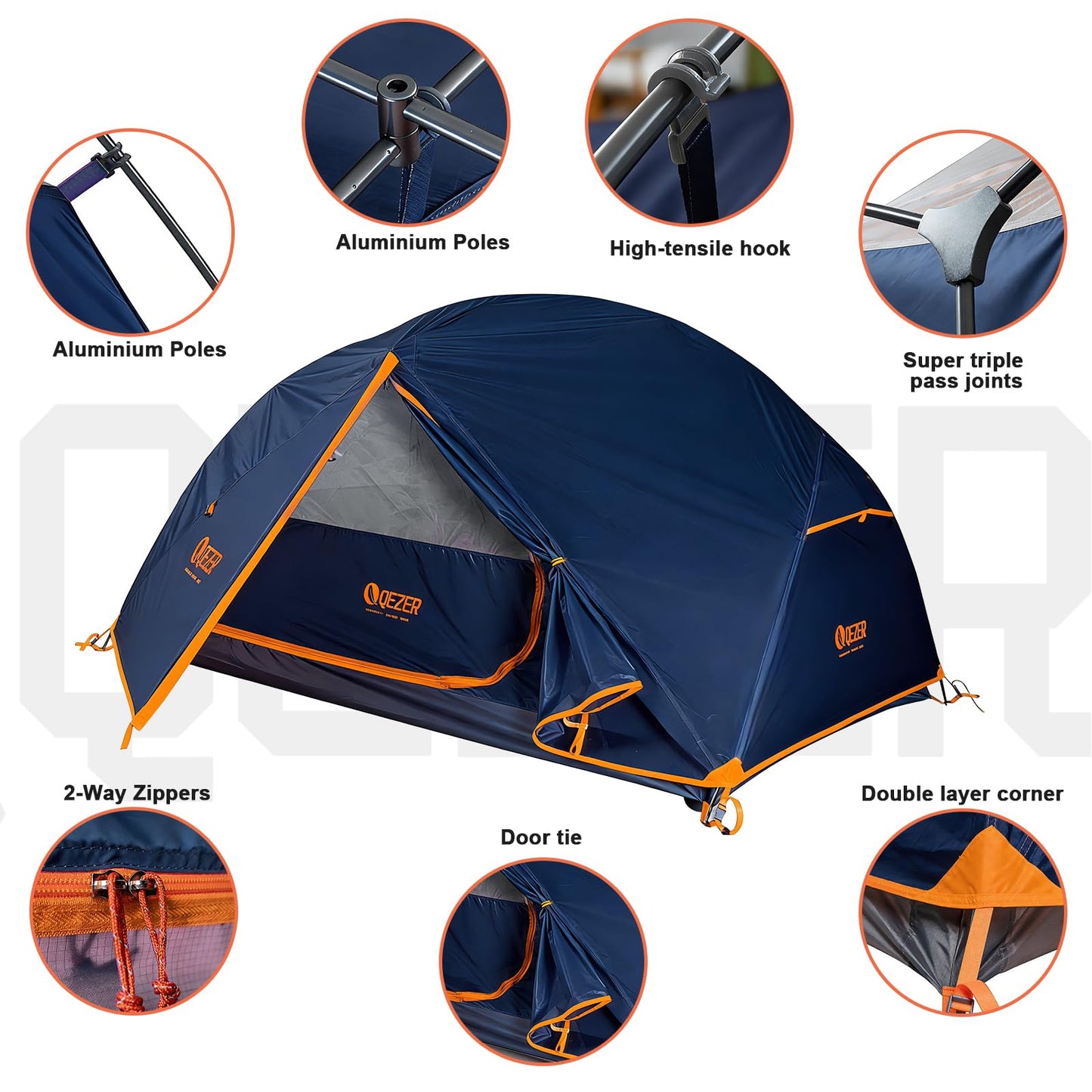 QEZER Camping Tent 1/2 Person Tents Windproof Portable Adults Tents for Camping Hiking Backpacking Traveling Easy Set up (Blue, 1 Person)