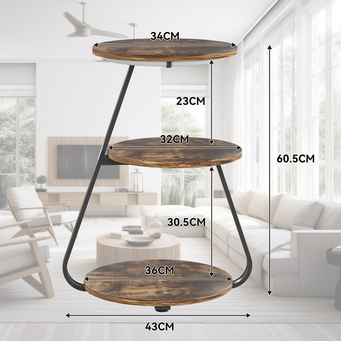 ARTETHYS Side Table Set of 2, Bedside Small Coffee Table with 3 Color LED Lights, End Table with 3 Tier Storage Shelves for Living Room Bedroom, Rustic Brown