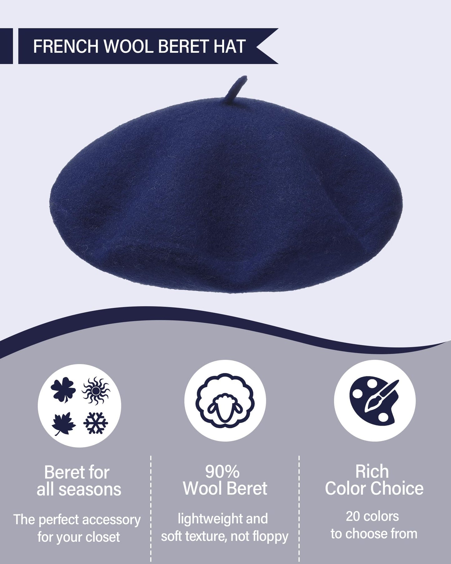 AWAYTR Wool French Beret Hats - Solid Color Artist Beret Hat for Women and Kids (Navy Blue,Kids)