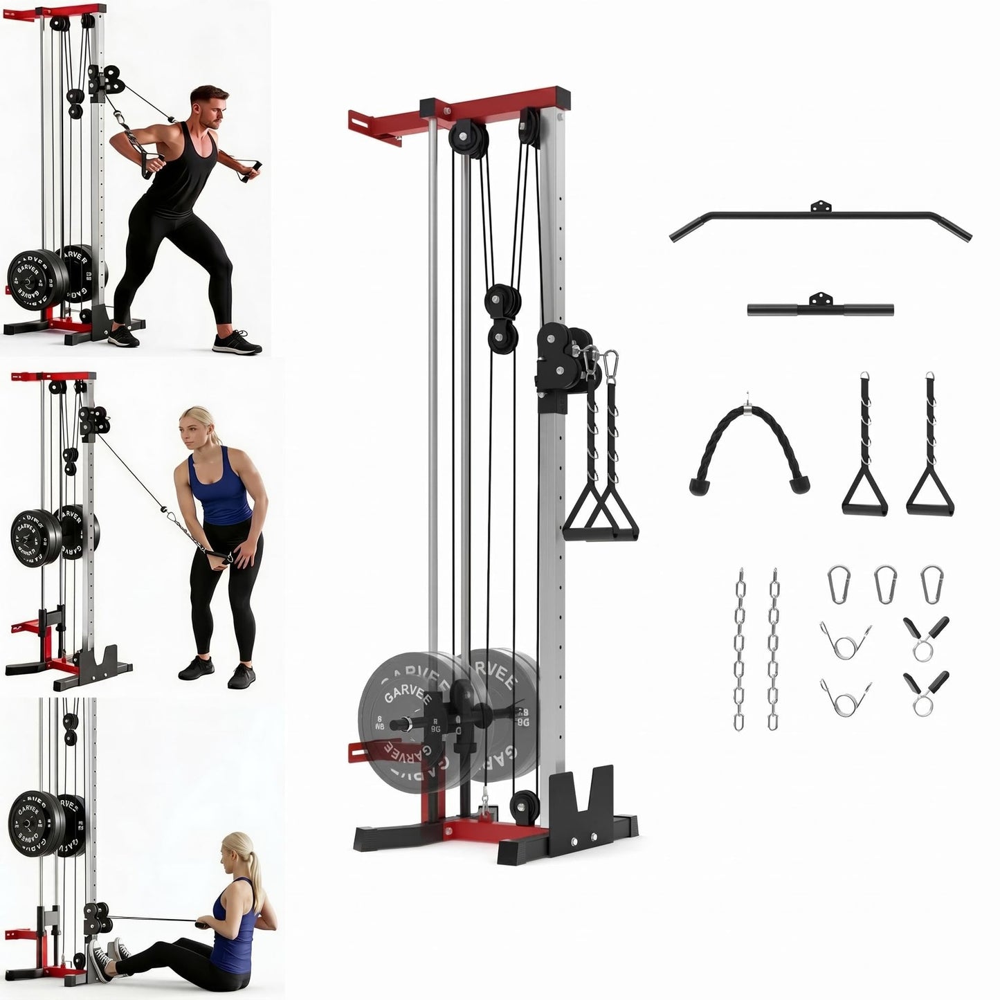 Garvee Wall Mount Cable Machine, Dual Pulley Cable Crossover System with 19 Adjustable Positions & 400LBS Capacity - All-in-1 Home Gym Equipment with Accessories for Strength Training