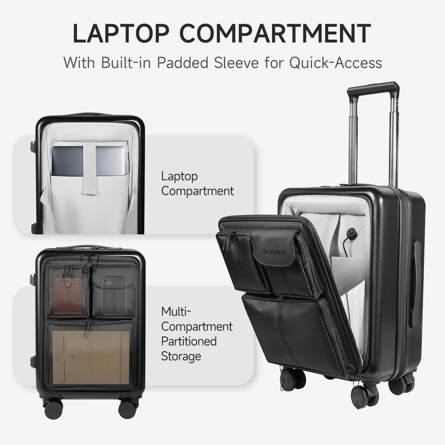 Expandable Travel Carry On Luggage with Smart Front Laptop Pocket, USB-A/C Charging Port & TSA Lock – 20 Inch Spinner Suitcase with Multi-Organizer Front Compartment & Luggage Tag (Airline Approved)