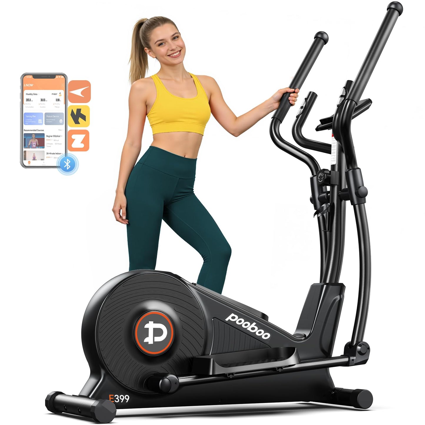 pooboo Elliptical Machine, Elliptical Exercise Machine with 16-Level Resistance&Quiet Magnetic Driving System