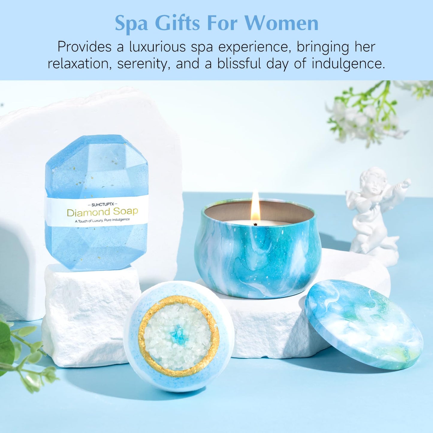 Birthday Gifts for Women, Unique Self Care Gifts Get Well Soon Basket, Christmas Relaxing Spa Gift Care Package w/ Flannel Blanket 40 oz Tumbler, Mothers Day Gifts for Mom Her Sister Friend