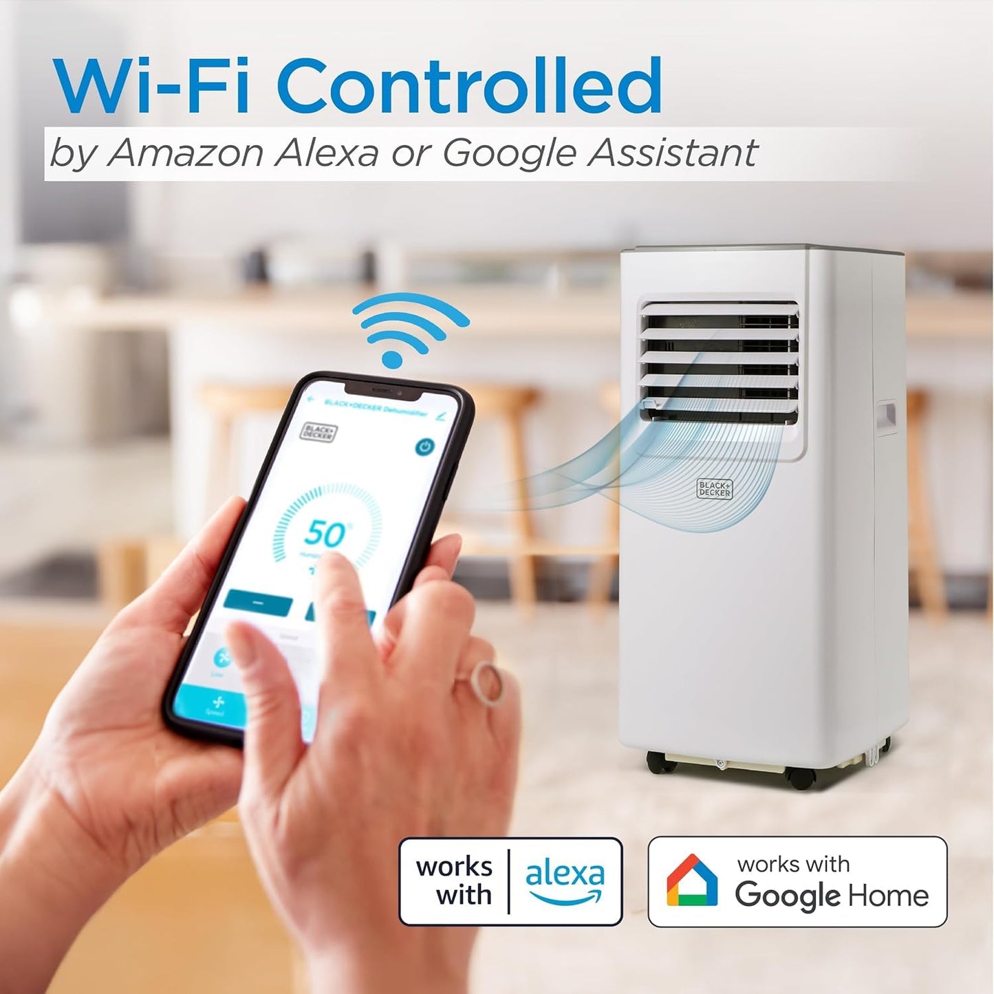BLACK+DECKER 8,000 BTU Portable Air Conditioner with Wifi & Remote Control, 3-1-in AC, Fan & Dehumidifier, with App, Alexa & Google Assistant, Window Kit