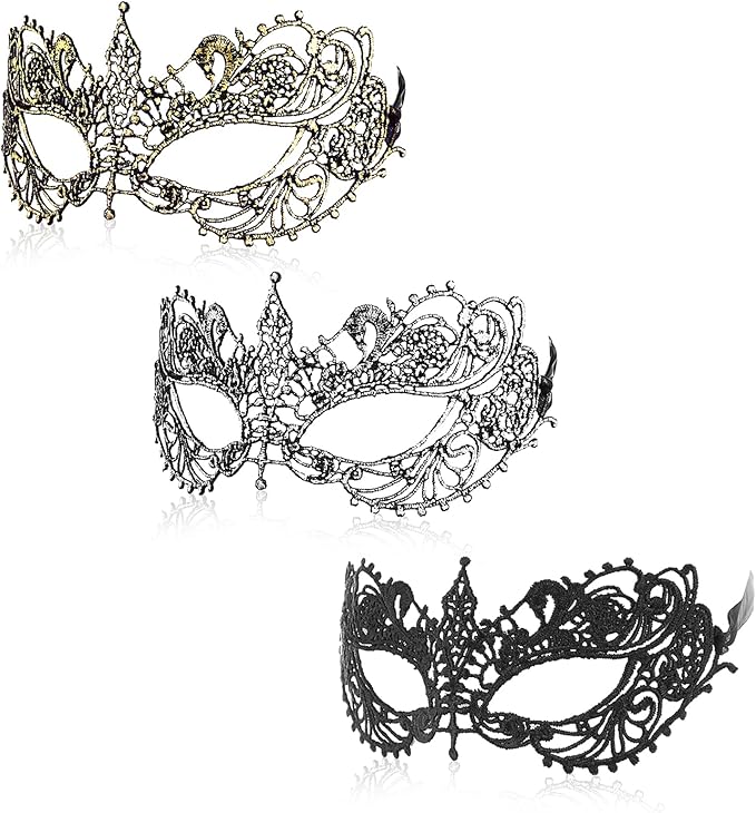 WLLHYF 3 Pcs Adult Masquerade Mask Mysterious Fun Lace Masks for Couples Women Man Lace Headpiece Disguise for Costumes