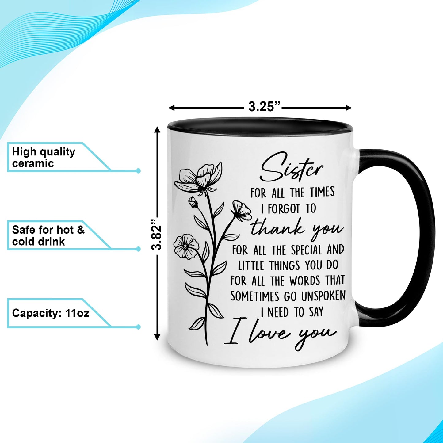 Hyturtle Sister Coffee Mug 11 oz – Sisters Cup Gifts From Sister For Birthday, Mother's Day, or Christmas - Thoughtful Present For Your Beloved Sibling