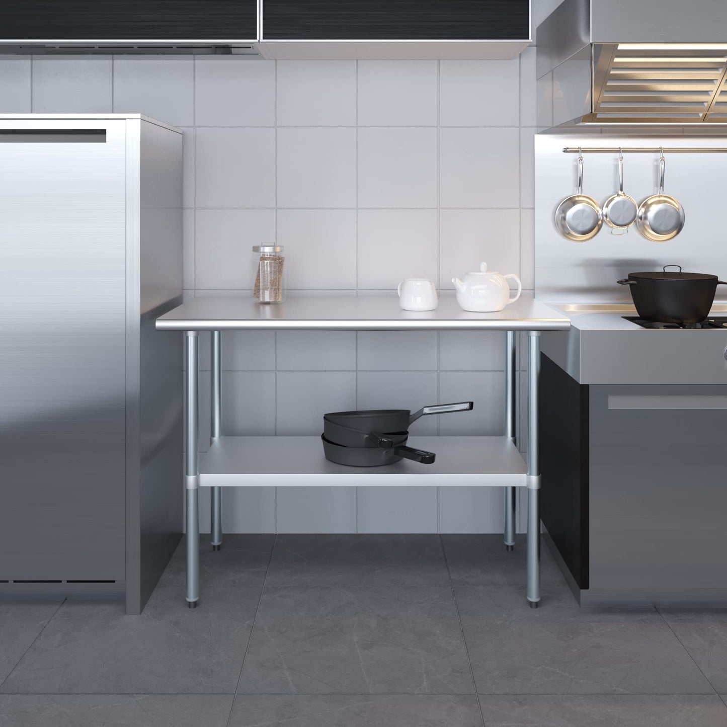 AmGood 24 in. x 48 in. Stainless Steel Work Table | Metal Kitchen Food Prep Table | NSF