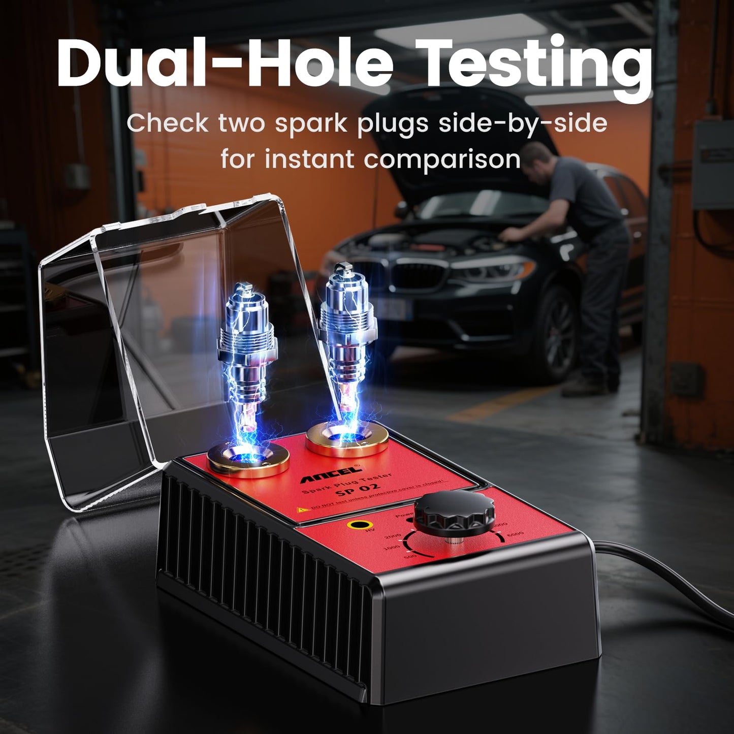 ANCEL SP02 Spark Plug Tester Automotive Engine Ignition Coil Tester Dual Holes 0 to 6000RPM Adjustable Working Frequency Car Spark Plug Gap Tool