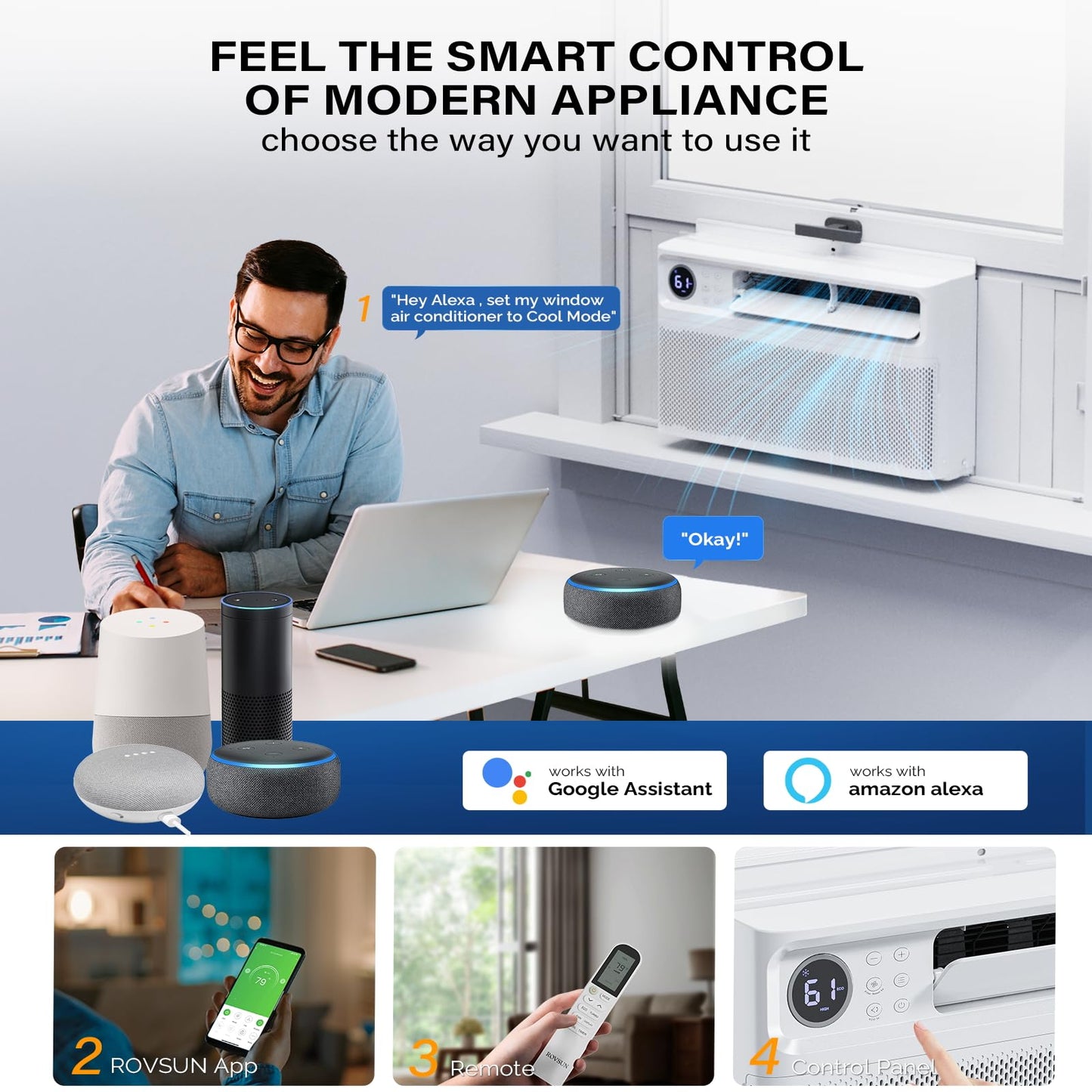 Rovsun 8000 Btu Inverter Window Air Conditioner With Wifi, Energy-Star Window Ac Unit With Remote & App Control, Ultra Quiet Des