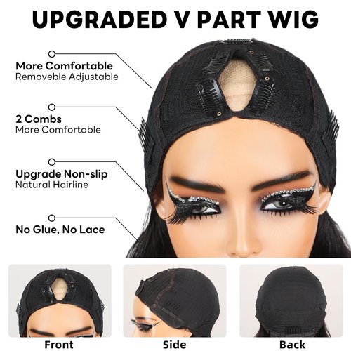 SUPERLOOK V Part Wig Human Hair Body Wave Glueless Wigs Human Hair Clip in V-Part Wigs Beginner Friendly No-Sew In No Glue Upgrade U Part Human Hair Wig 210% Density (18Inch,V Part Body Wave Wigs)