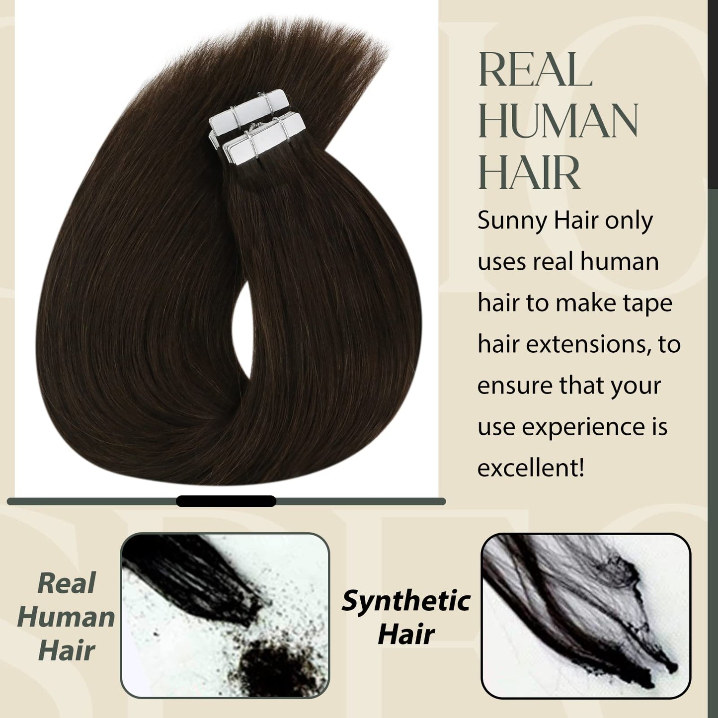 Sunny Hair Tape in Hair Extensions Real Human Hair Invisible Remy Hair Extensions Tape ins for Women Darker Brown 22 inch 20Pcs