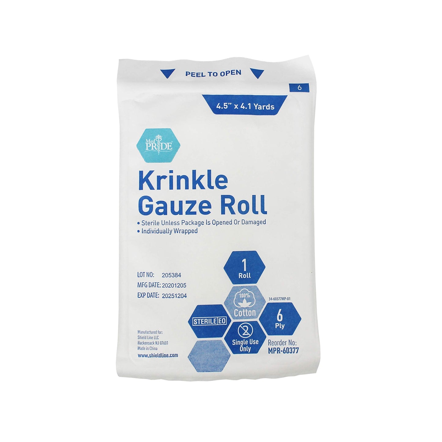 MED PRIDE Sterile Krinkle Gauze Roll 4.5in X 4.1yd 6 Ply Highly Absorbent Cotton Roll Gauze Individually Wrapped Wound Dressing (12 12 Count (Pack of 1))