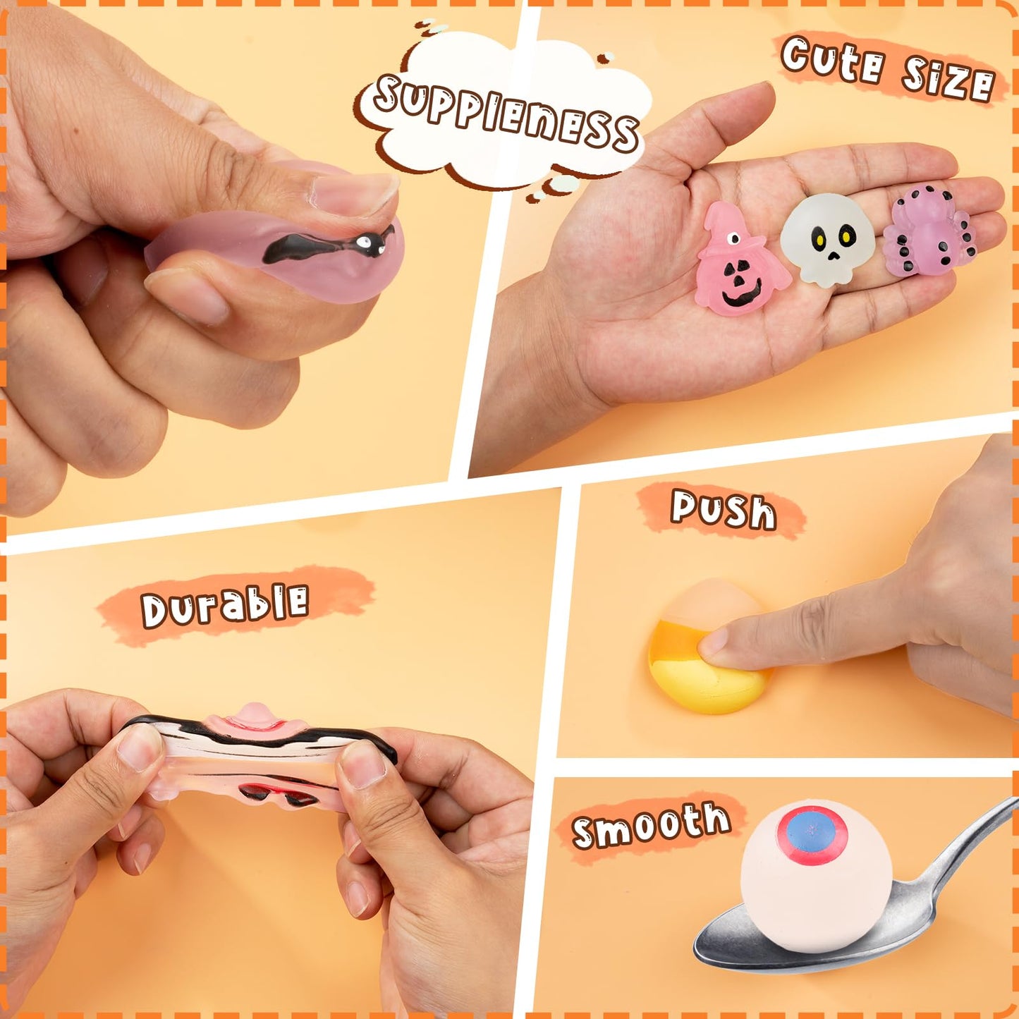 OOINQQ 24pcs Halloween Squishy Toys Glow in The Dark Mochi Squishy Stress Toys for Kids Teens Adults Halloween Party Favors Trick or Treat Goodie Bag Toys Classroom Prizes Gifts for Kids