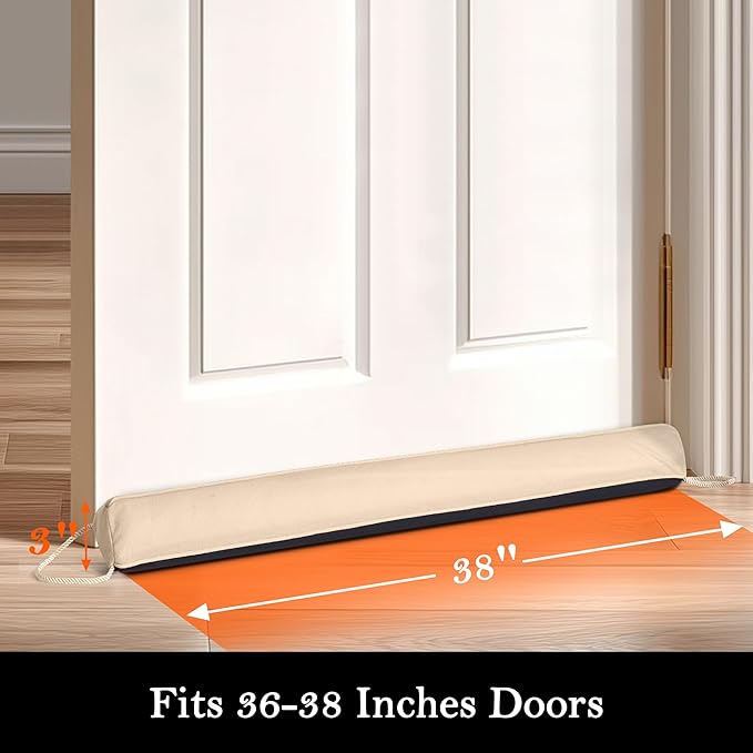 Sunolga Door Draft Stopper Blocks Hot and Cold Air with Removable Washable Cover for Bottom of Door, All-Season Seal for Noise, Light, Dust, Door Sweep for Gaps Up to 3", Home Essentials, 38", Beige
