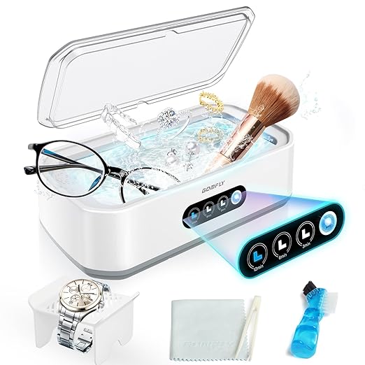 Ultrasonic Jewelry Cleaner Machine, 49kHz Mini Ultrasonic Cleaner for Glasses, Jewelry, Rings, Earrings, Eyeglasses, Retainers, Dentures, 22 oz 304 Stainless Steel Tank, 3 Cleaning Modes