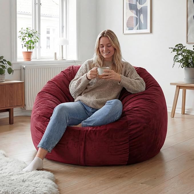 YuppieLife Large Foam Filled Bean Bag Chairs for Kids Teenagers Adults Living Room Gaming Relaxing 4F Machine Washable Lazy Sofa（Red