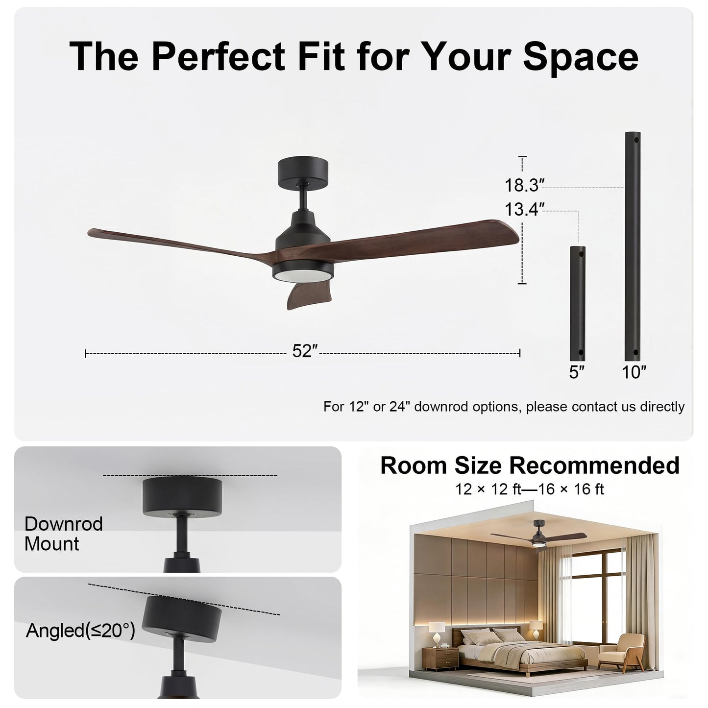 GREENEVER 52" Ceiling Fan with Light & Remote Control, Quiet DC Motor Reversible, 3CCT Dimmable LED Light with Memory, Modern Ceiling Fans for Bedroom Living Room Dining, by GRANDJOY