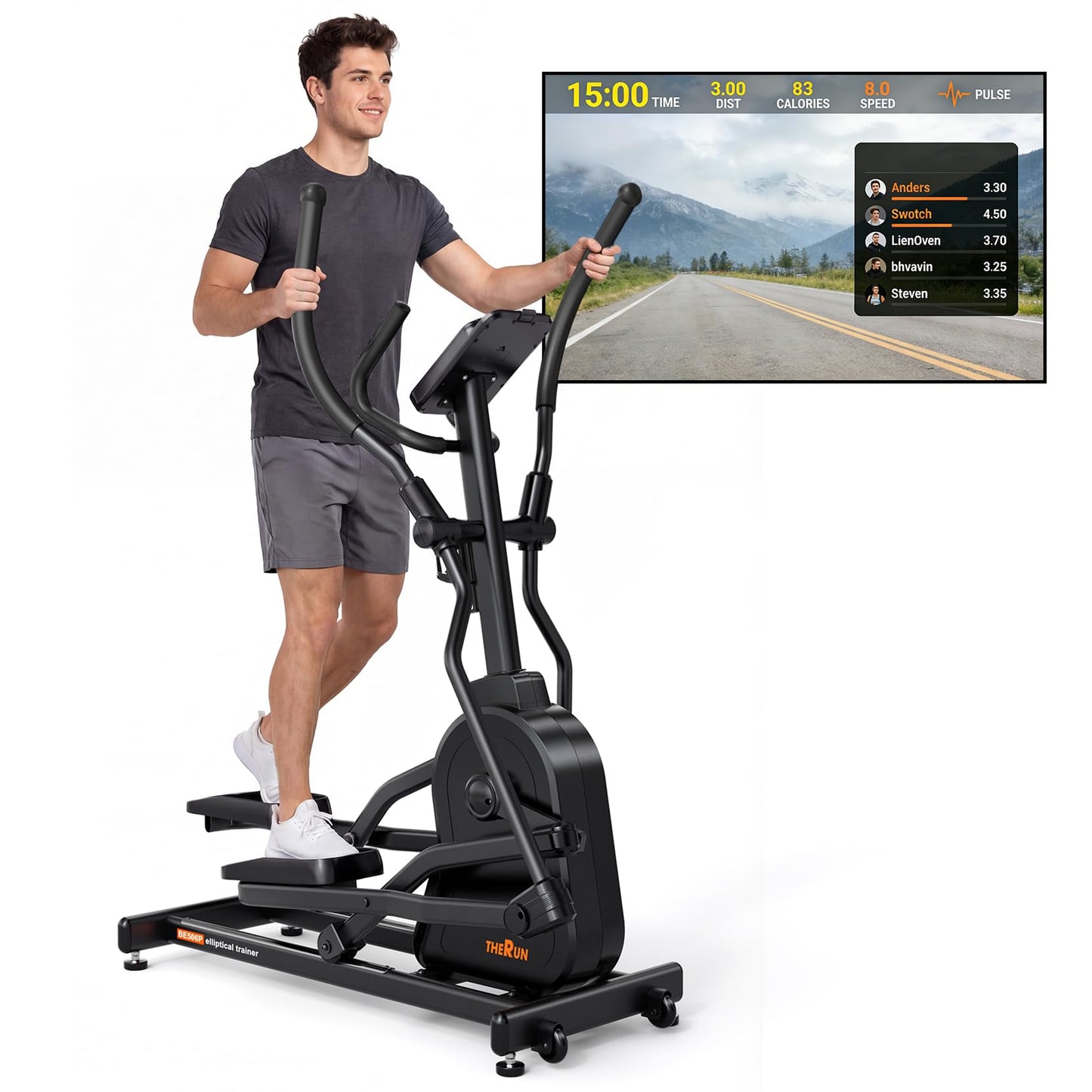 THERUN Elliptical Exercise Machine, Electric Elliptical Machine for Home Use, Magnetic Elliptical Training Machines with 20IN Stride & 32-Level Resistance, 350LB Capacity, App Connectivity (Orange)