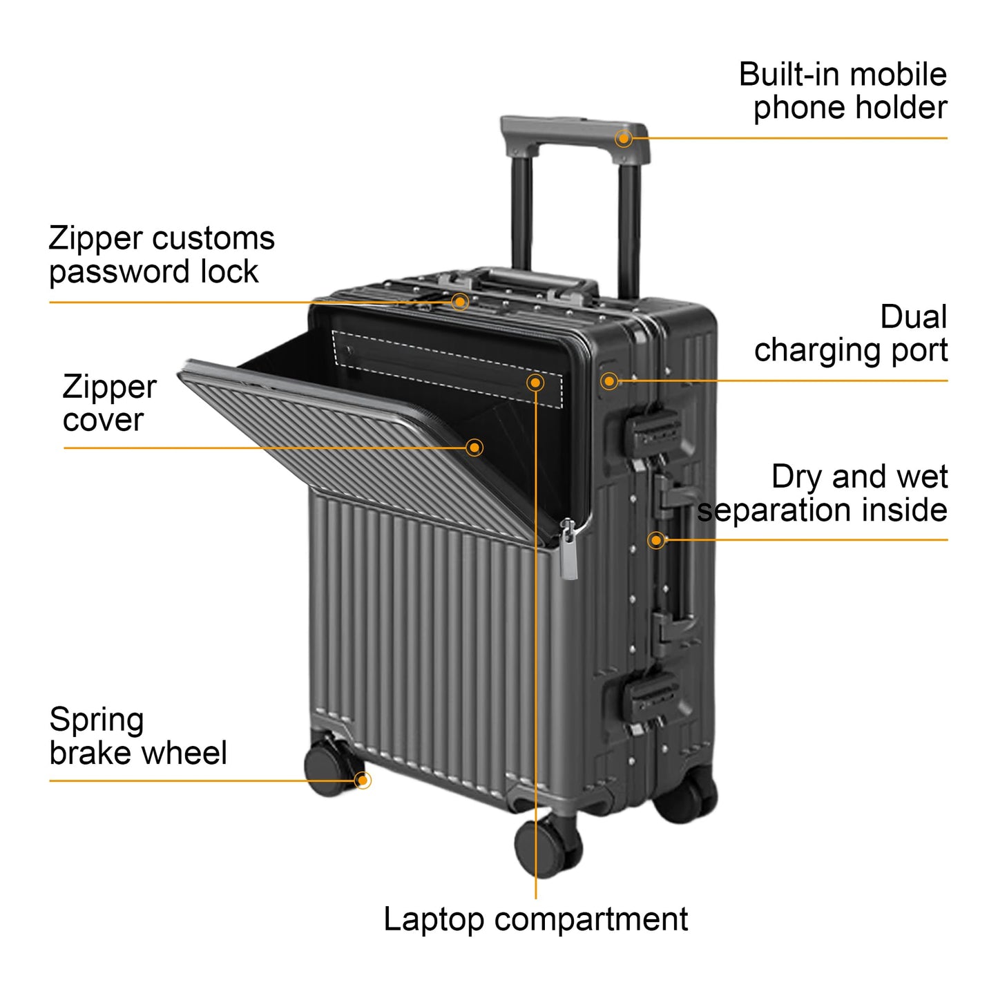 AIWEINY Carry on suitcase Zipperless Luggage,Polycarbonate Aluminum Hard Shell, Expandable Carry-On Suitcase with Spinner Wheels, 20 Inch Cabin