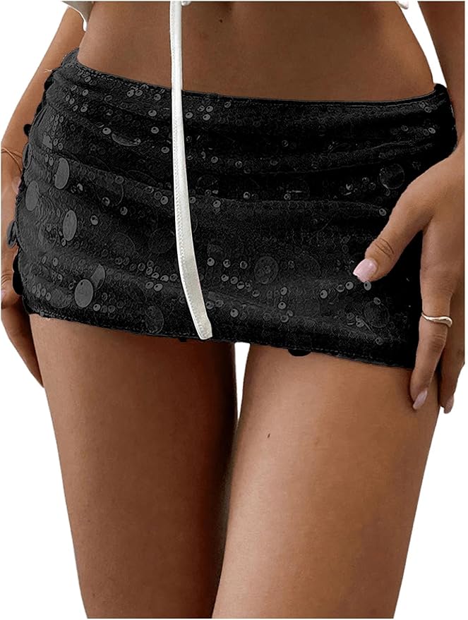 Floerns Women's Sequin Low Waist Mini Skorts Music Festival Night Out Skirt Shorts
