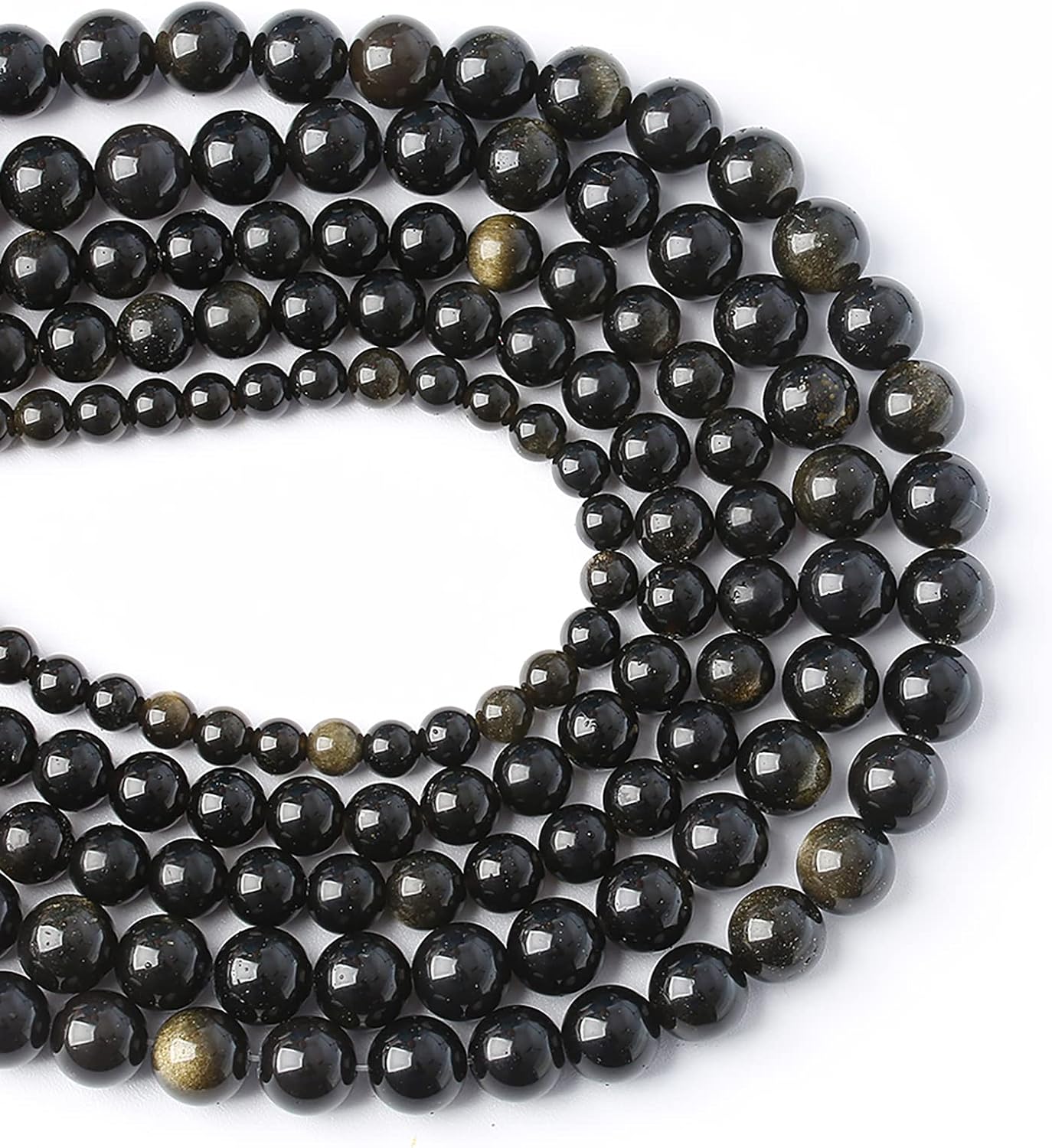 AAA Natural Gold Obsidian Gemstone Beads Energy Healing Power Stones Round Loose Beads for Jewelry Making, DIY Bracelet Necklace 8mm 46pcs