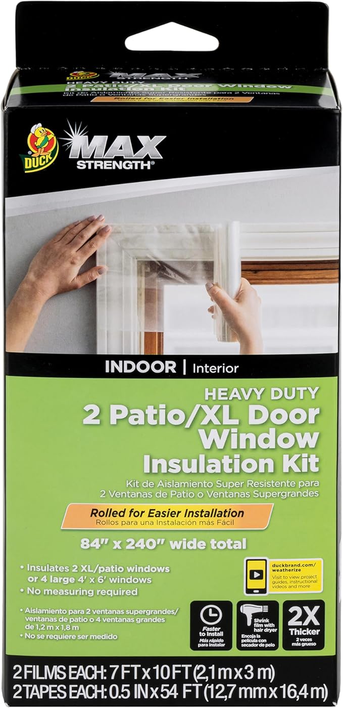 Duck MAX Strength Window Insulation Kit, Fits Patio Doors & Large Windows, Heavy Duty Indoor Shrink Film Insulator, Window...
