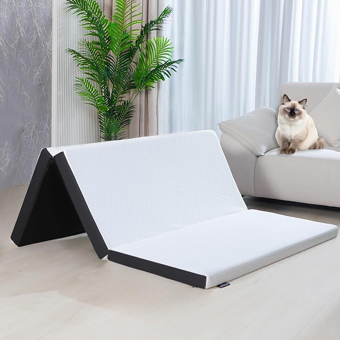 Roxzo Folding Mattress Queen Size, 3 inch Tri-fold Memory Foam Mattress Topper with Washable Cover,Foldable Mattress Topper for Camping,Road Trip,Guest - Queen Size, 78" x 58" x 3"