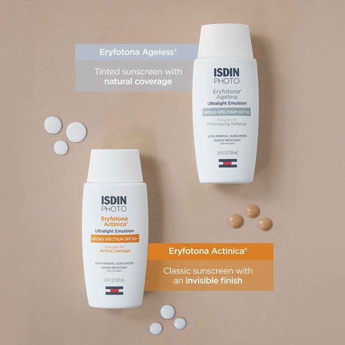 ISDIN Eryfotona Ageless Tinted Mineral Sunscreen for Face, SPF 50 Zinc Oxide Formula Helps Repair Sun Damage, 3.4 Fl.Oz. Travel-Size Tube, Water Resistant and Non-comedogenic