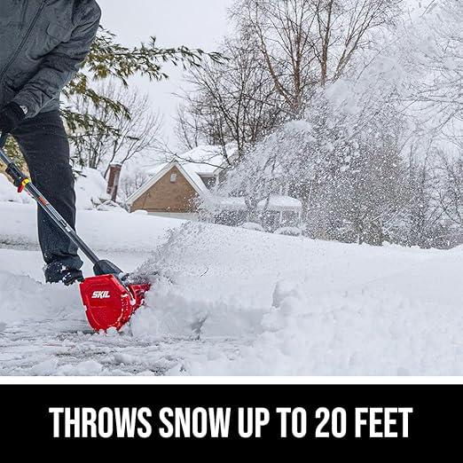 SKIL PWR CORE 40 Brushless 40V 12 in. Power Head Snow Shovel Kit, 20'ft Throwing Distance, Includes 4.0Ah Battery and Charger - PSS1200C-10, Red