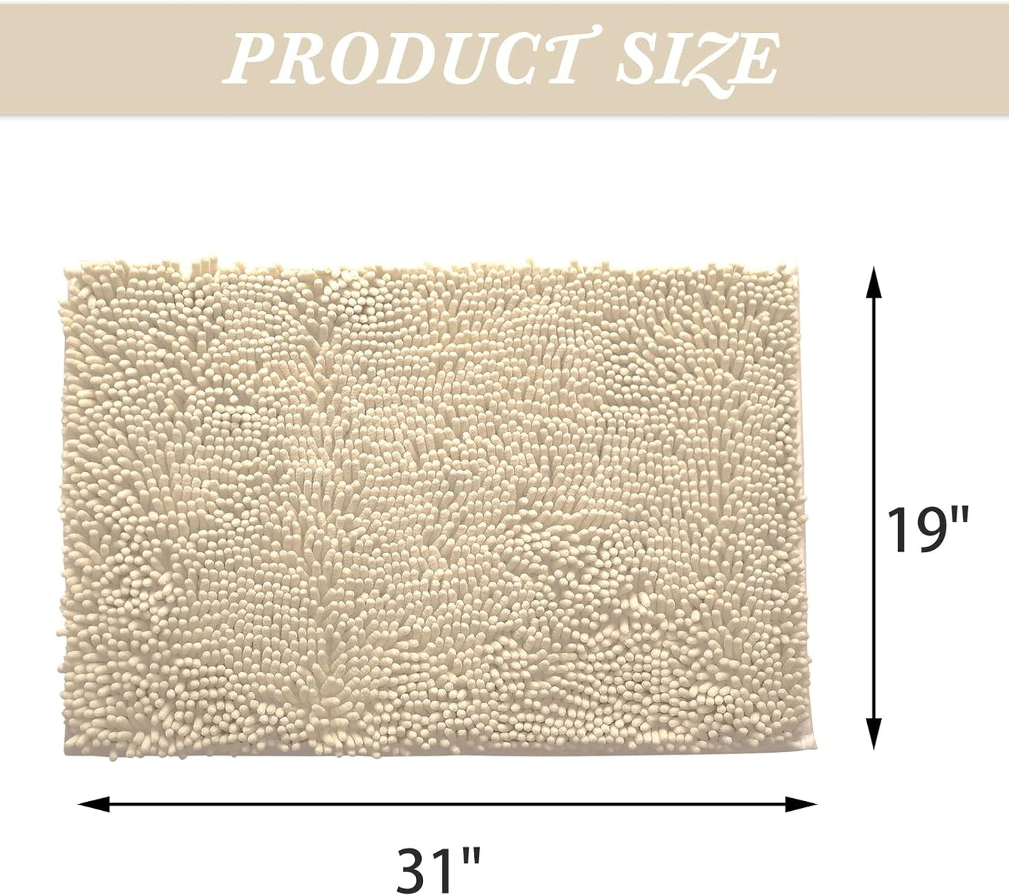Non-Slip Bath Rug,Extra Soft Microfiber Bedroom Shag Carpet with Anti-Slip Backing,Water/Dust Absorbent Fast Dry Shower Mat,Sound Insulated Stairs Pad,Machine Washable (Beige,19 x 31 Inches)