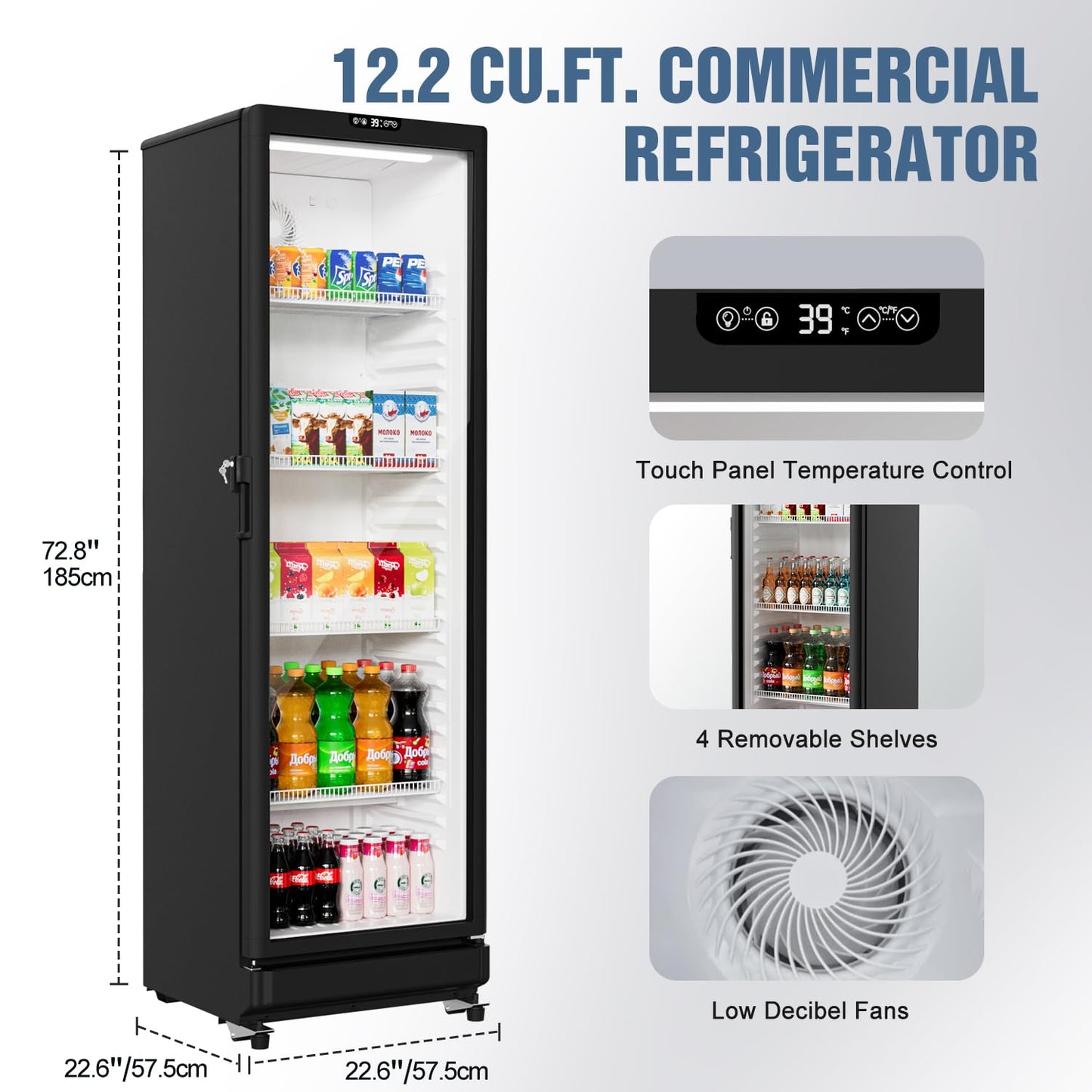 BEYOU Beverage Refrigerators, 12.2 cu. Ft commercial Display Fridge with Double-Tempered Glass Door Door, Merchandiser for Living Room, Bar, Garage（Black）