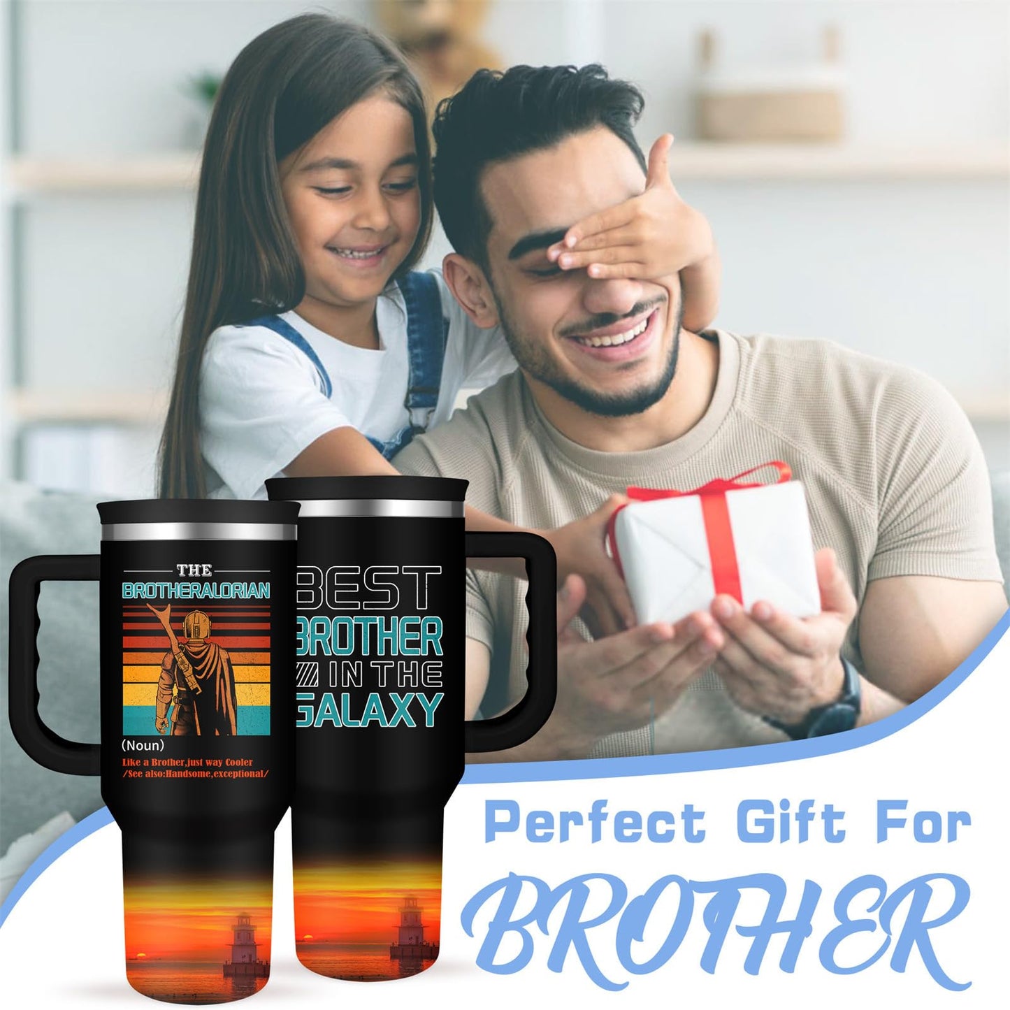 Cool Brother Tumbler with Handle Cool Gifts for Brothers Best Brother in the Galaxy 40oz Insulated Coffee Tumbler with Straw Lid Christmas Father's Day Present for Brothers