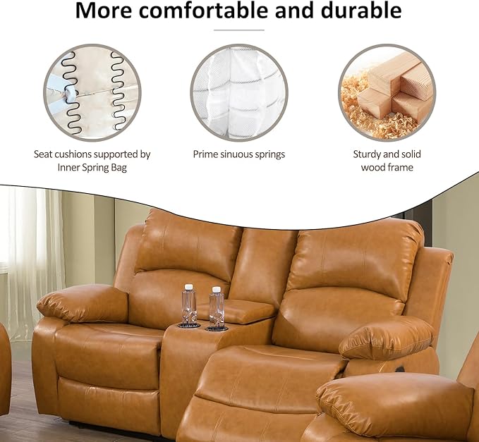 A Ainehome Living Room Furniture Set Leather Recliner Sofa Set Loveseat Chair Furniture Sofa Set for Living Room/Small Space/Rv/House/Office/Theater Seating (A-Ginger Leather, Loveseat)