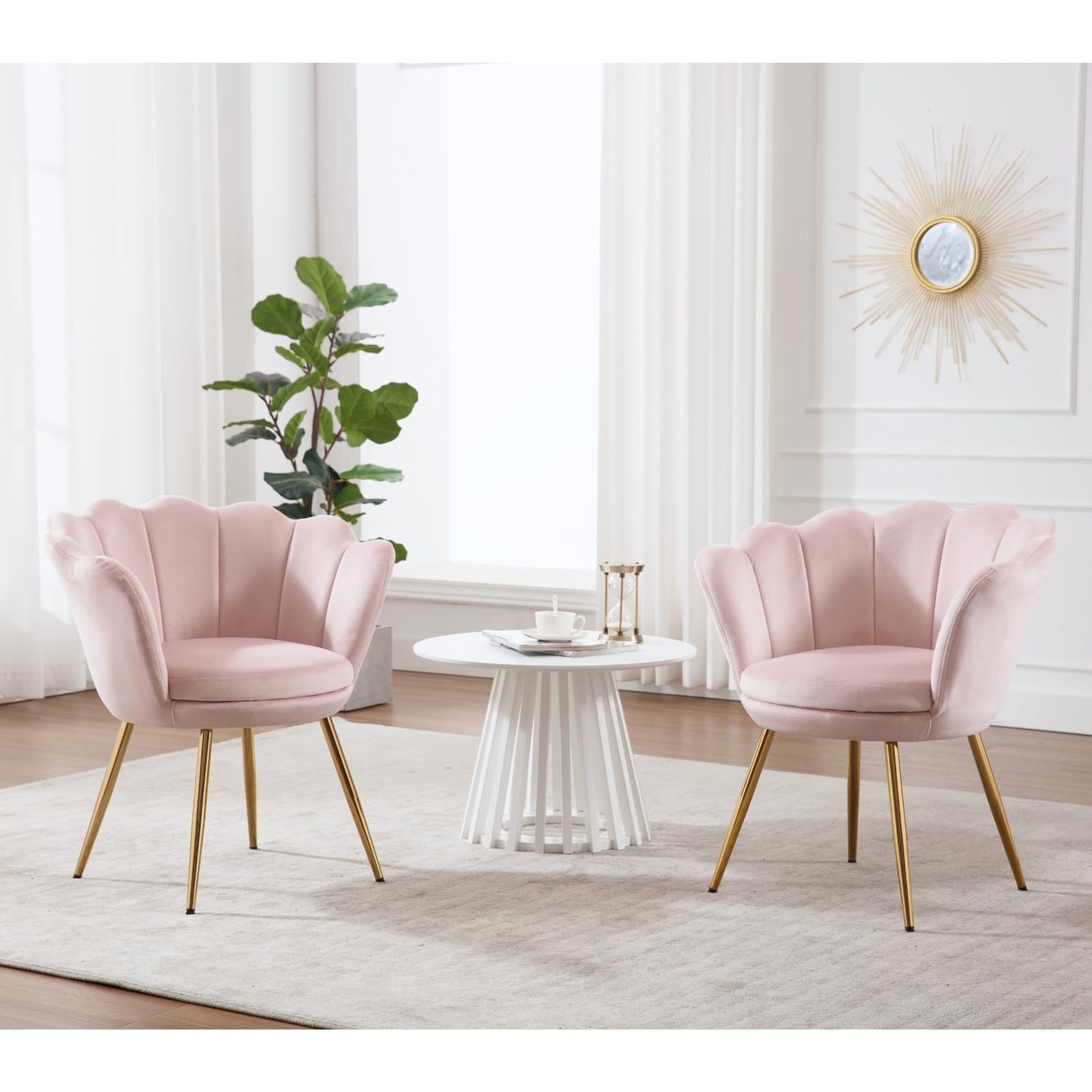 chairus Chair, Mid Century Modern Retro Leisure Velvet Accent Chair with Golden Metal Legs, Vanity Chair for Bedroom Living Room Dresser, Upholstered Guest Chair(Light Pink)
