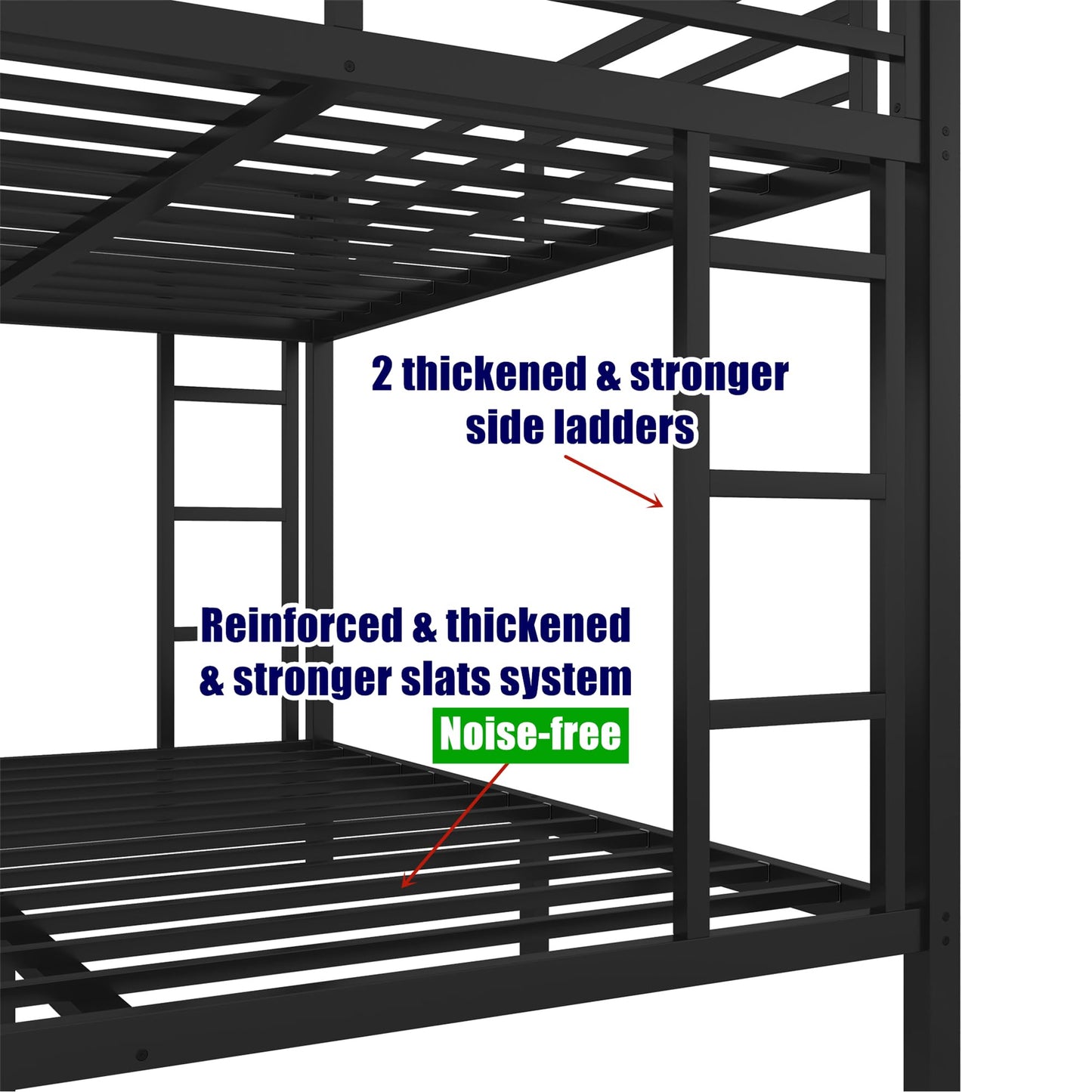 LEEKAF Stronger & Safer Heavy Duty Metal Queen Over Queen Size Bunk Bed for Adults Teens, Thickened More Stable Steel Bunkbed (Greater Weight Capacity) (Queen Over Queen with Trundle)