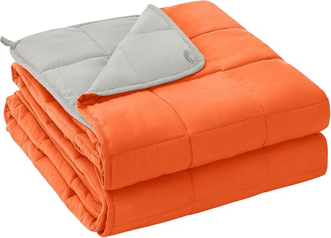 yescool Weighted Blanket for Adults (18 lbs, 60" x 80", Orange) Cooling Heavy Blanket for Sleeping Perfect for 110-130 lbs, Queen Size Breathable Blanket with Premium Glass Bead, Machine Washable