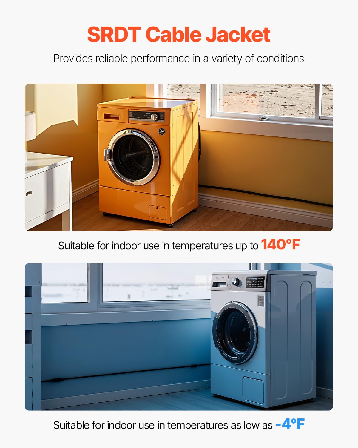 Vevor 10 Ft Dryer Power Cord, 3-Prong Nema 10-30P Appliance Dryer Cord With Eyelet Connectors, 125V/250V, Sdrt 10Awg/3C, 30A, Pu