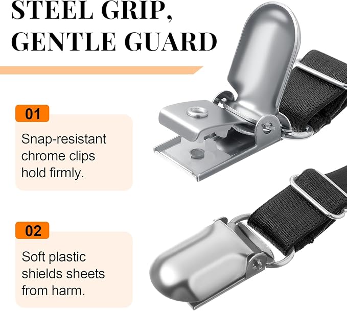 Boao 12 Pcs Bed Sheet Clips Straps Sheet Corner Straps Holder Adjustable Mattress Clips, Elastic Bed Grippers Suspender Fasteners Holder for Home(Black Gray White,8-12 Inch Length)