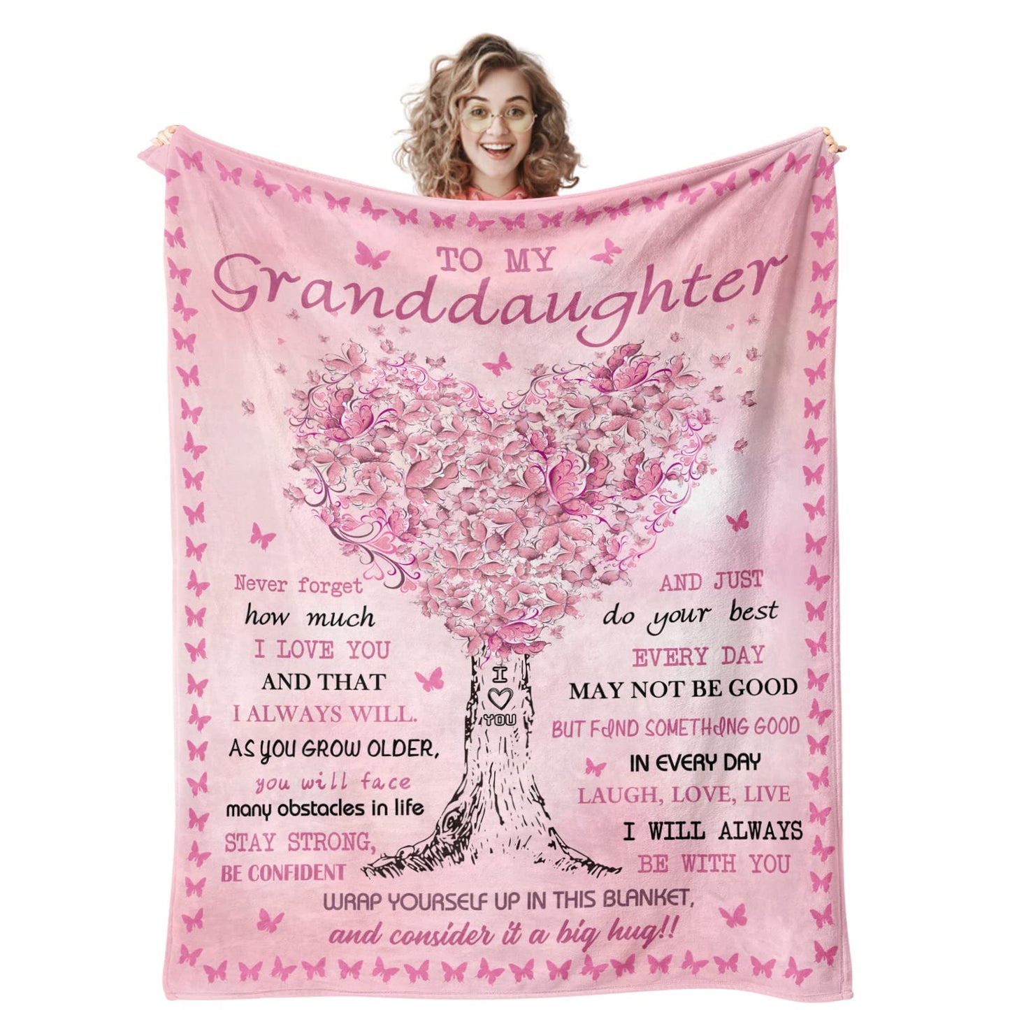 Quilazy Granddaughter Gifts from Grandma Blanket, Gift for Granddaughter, Christmas/Valentines/Mothers Day/Graduation/Birthday Gifts for Granddaughters Girls, to My Granddaughters Blanket 60" X 50"