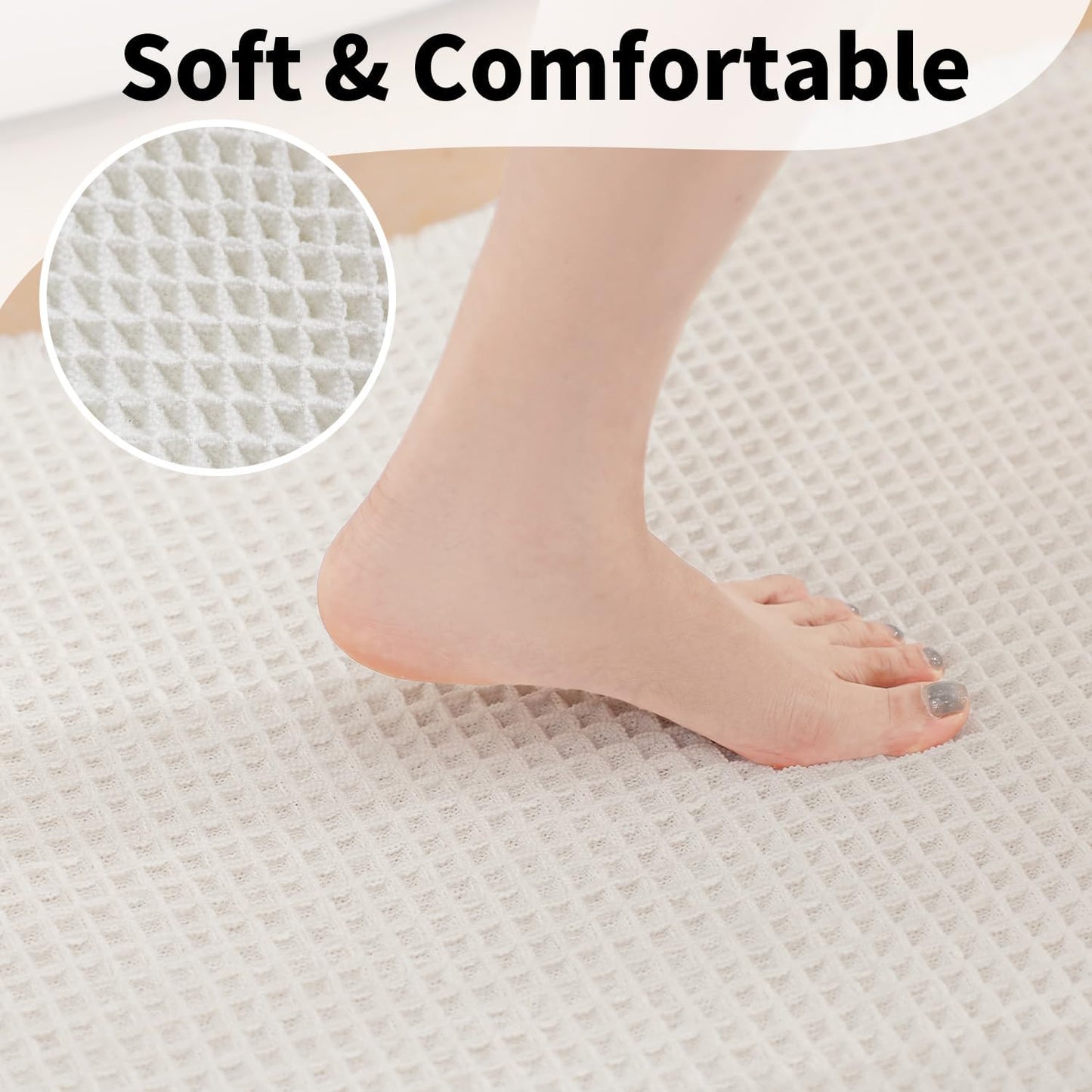 White Bathroom Rugs, Waffle Bath Mat Non Slip Washable, Super Absorbent & Quick Dry, Small Boho Bath Mat Farmhouse Bathroom Decor, 18'' x 30'', White