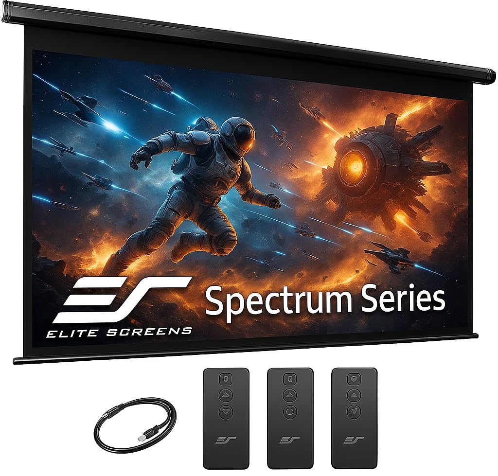 Projector Screen Elite Screens Spectrum, 150-INCH Diag 16:9, Motorized Projection Screen Movie Home Theater 4K/8K Ultra HD Ready, Black Case, ELECTRIC150H2