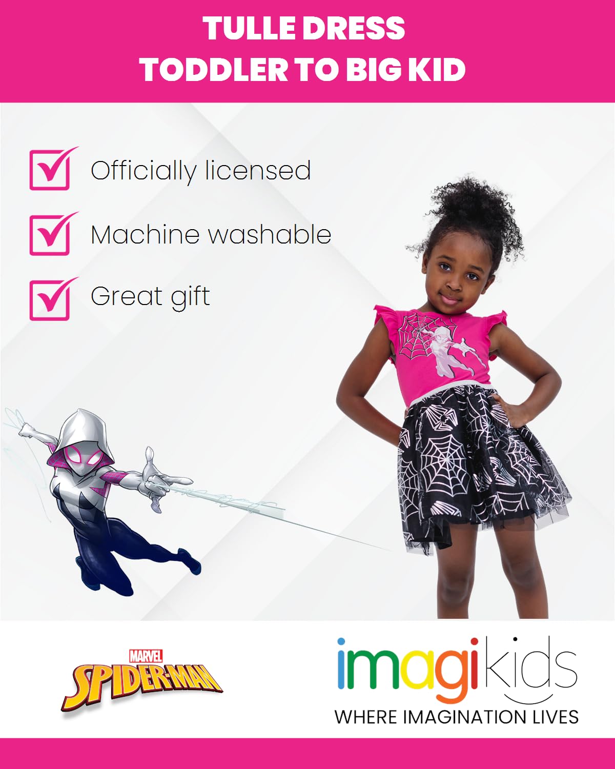 Marvel Spider-Man Spider-Gwen Ghost Spider Toddler Girls Tulle Dress Purple/Black 4T